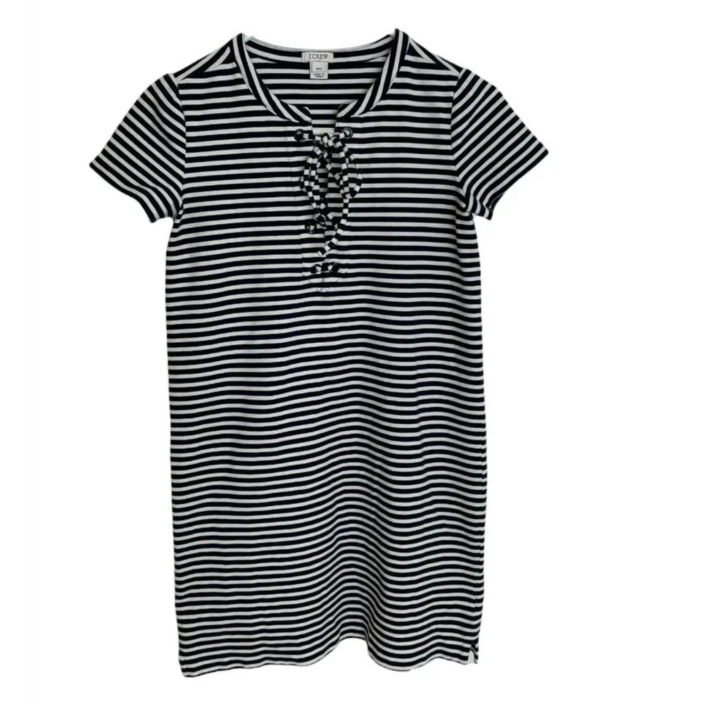 J. Crew Size XXS Stripe Lace Up Shift Knit Dress Blue White - Picture 4 of 7